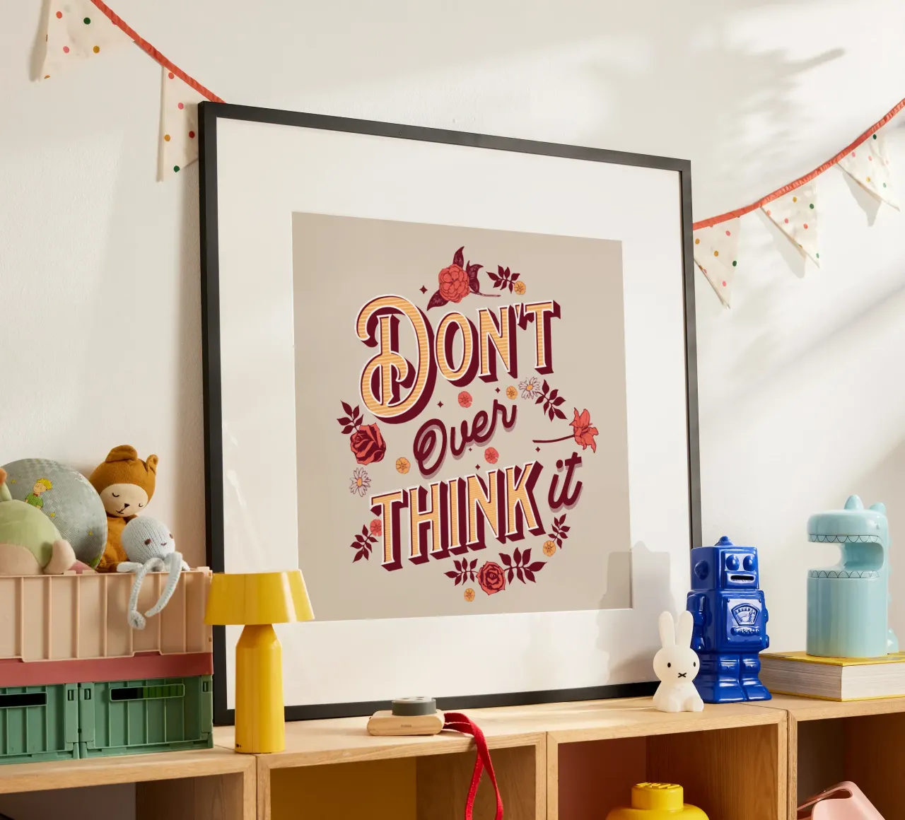 Denk er niet te lang over na poster met aluminium frame van Gunawan Rb