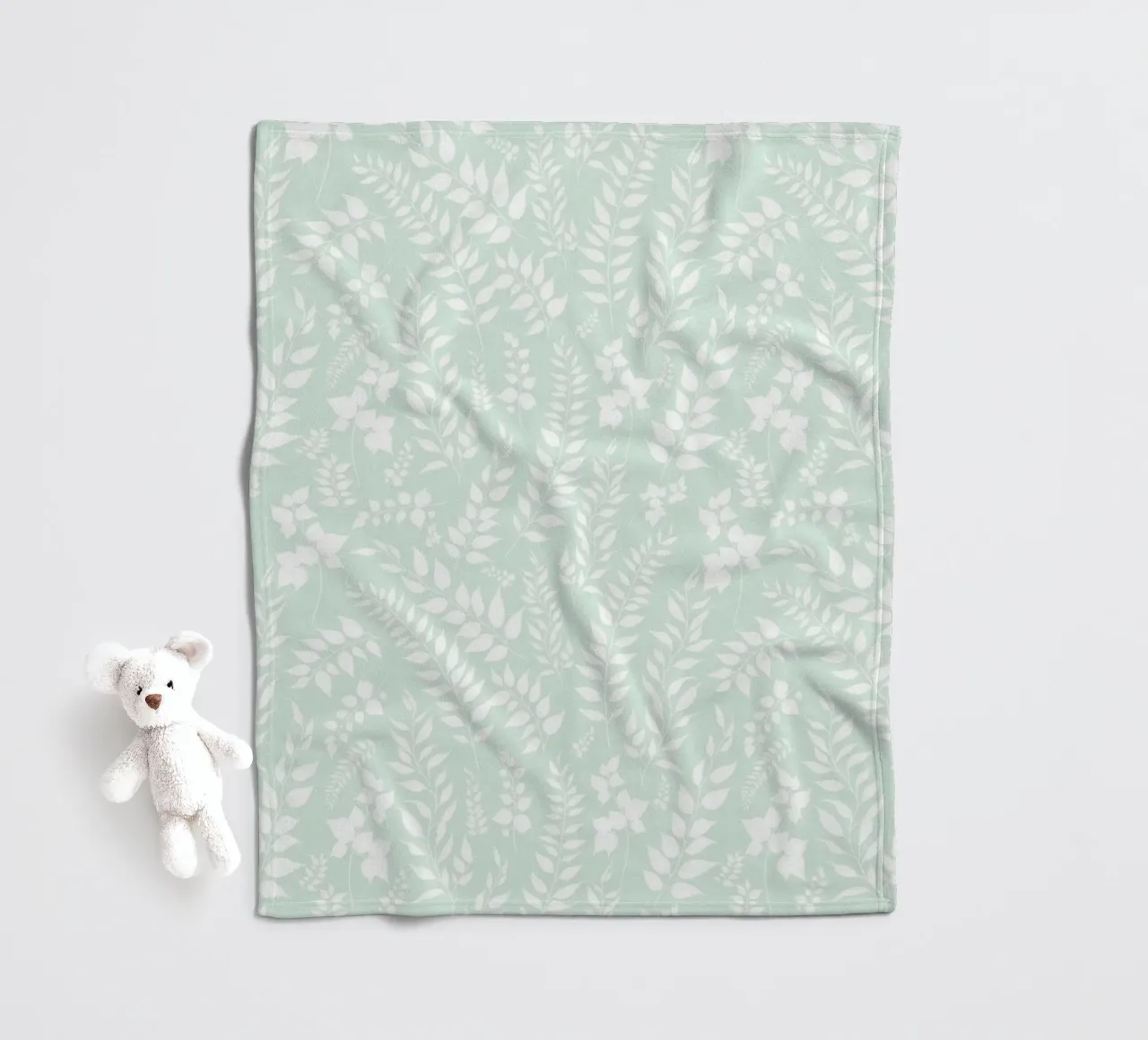 Greenery Botanical Print Sage and White fleece blanket by SilverPegasus