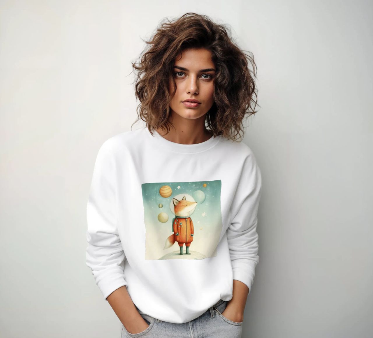 Zorro astronauta en la Tierra con la Luna - Minimal Kids Print sudadera de Modern Muse