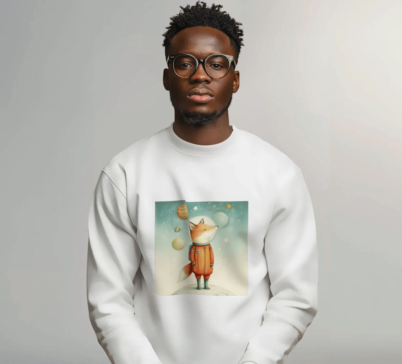 Zorro astronauta en la Tierra con la Luna - Minimal Kids Print sudadera de Modern Muse