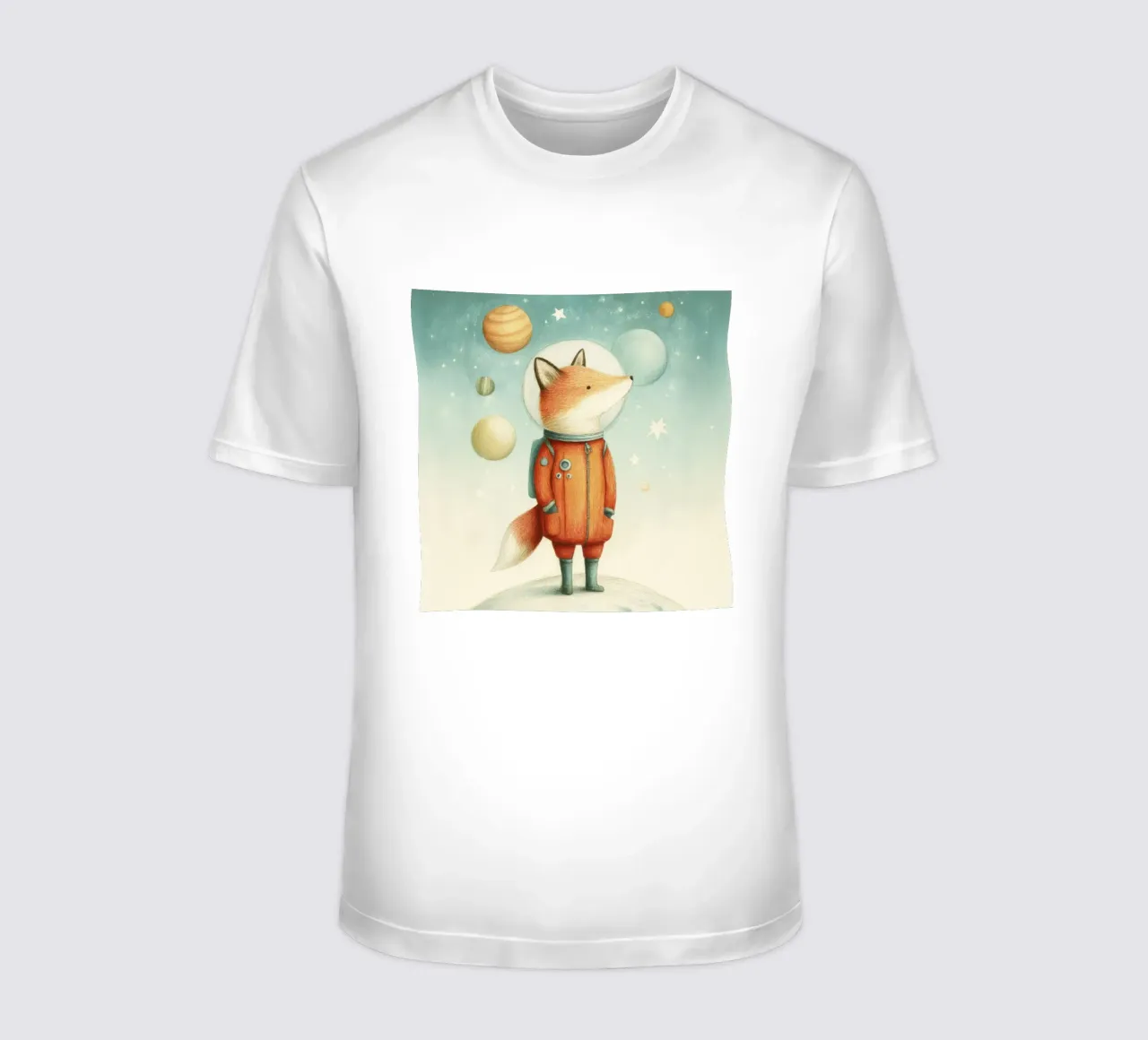 Astronaut Fox on Earth with Moon – Minimal Kids Print t-shirt by Modern Muse