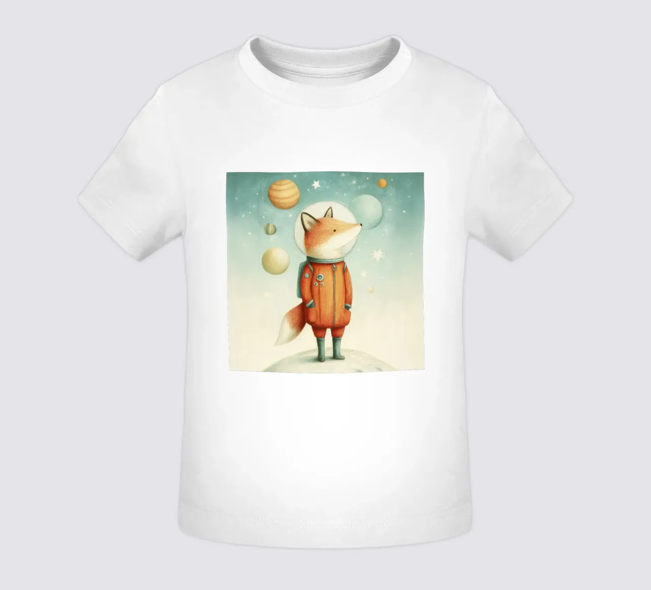 Astronaut Fox on Earth with Moon – Minimal Kids Print baby t-shirt by Modern Muse