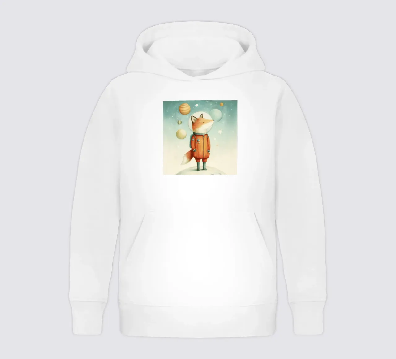 Astronaut Fox on Earth with Moon – Minimal Kids Print kids hoodie by Modern Muse