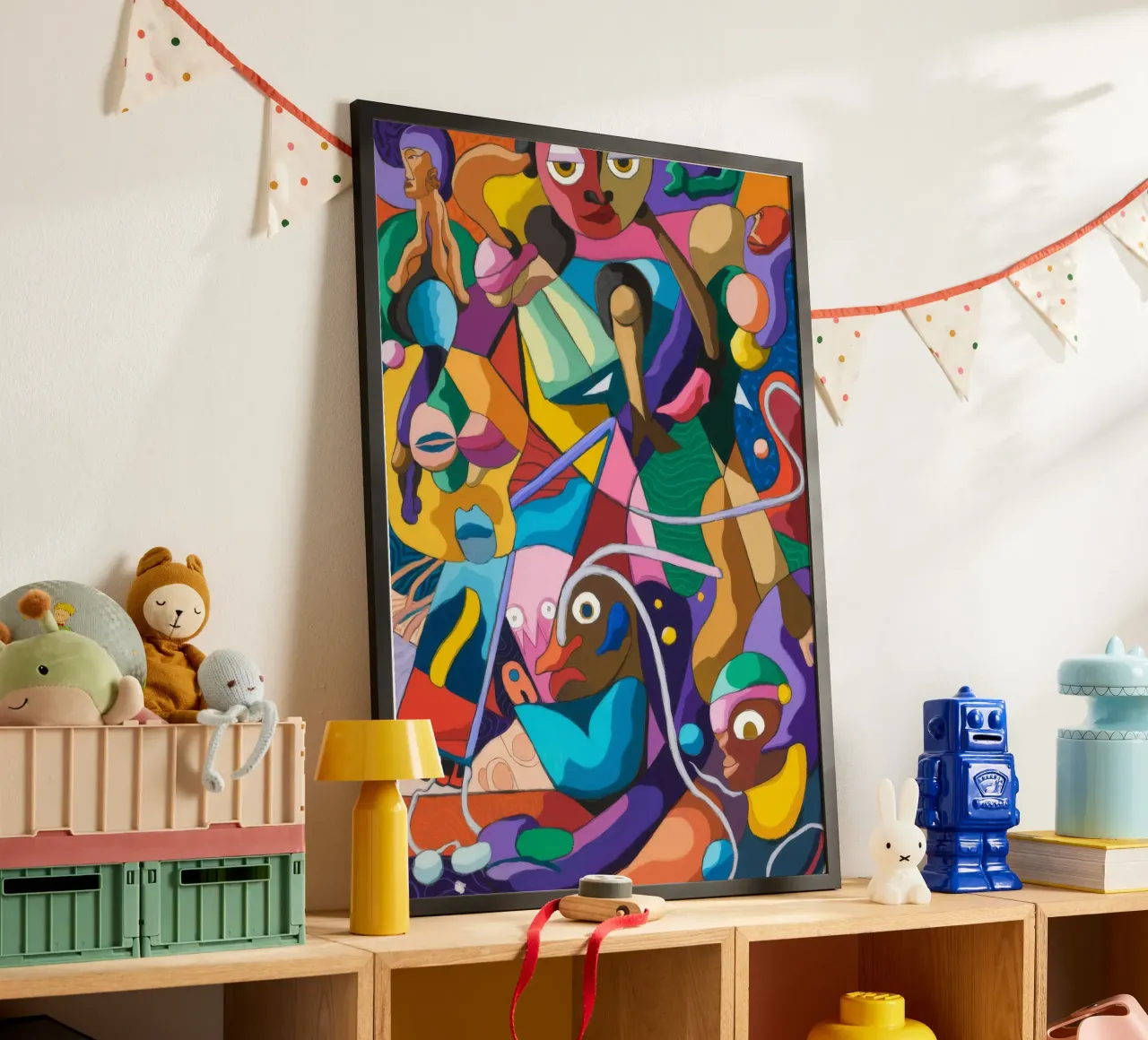 Symfonie met kleurrijk patroon poster met aluminium frame van Monarco Virtuoso