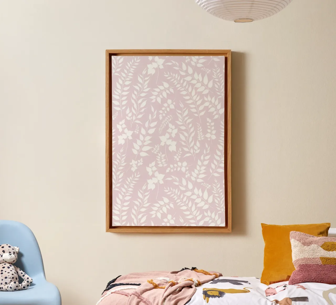 Greenery Botanical Print Blush Pink canvas with Floater frame by SilverPegasus
