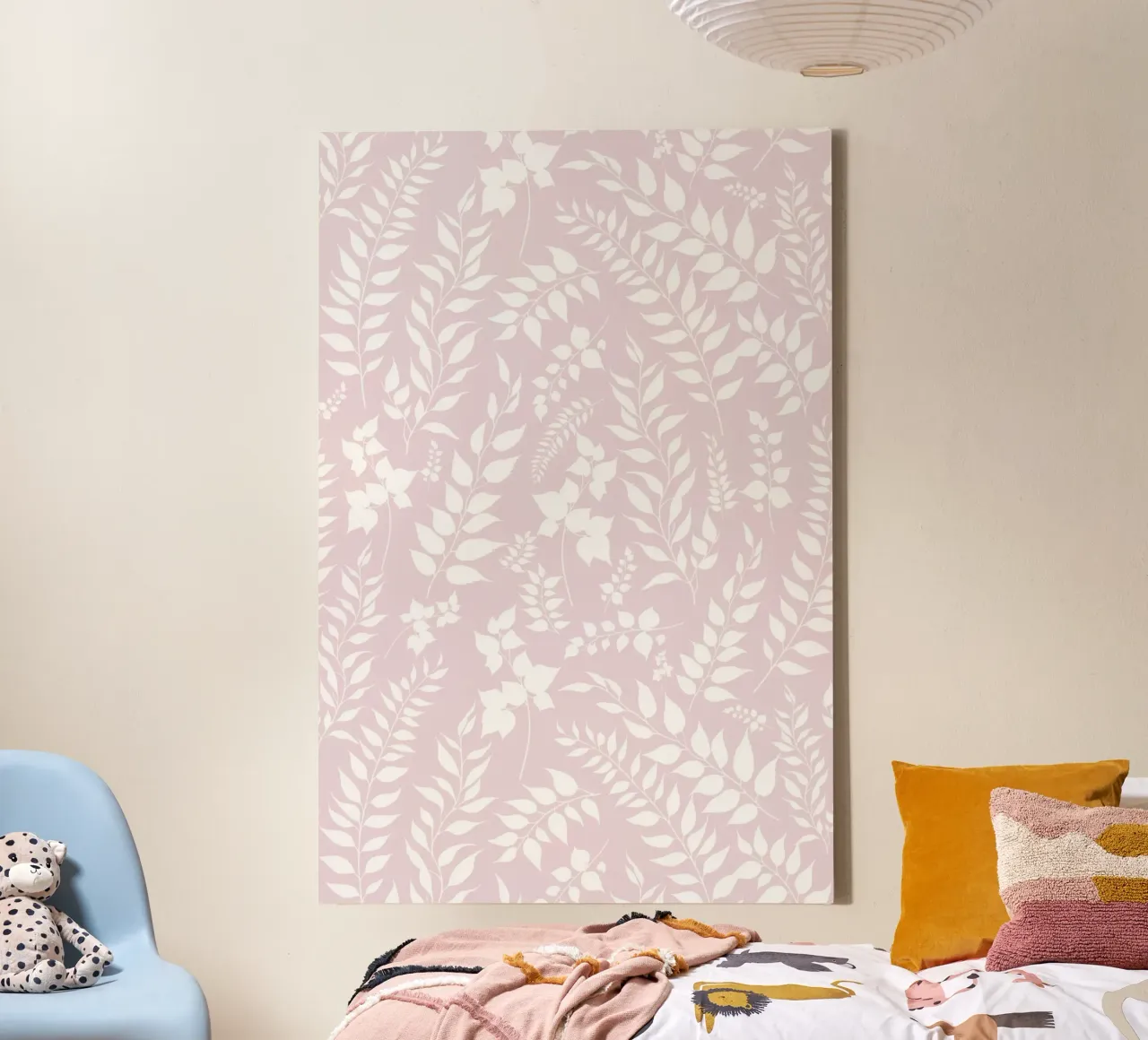Greenery Botanical Print Blush Pink canvas with Floater frame by SilverPegasus