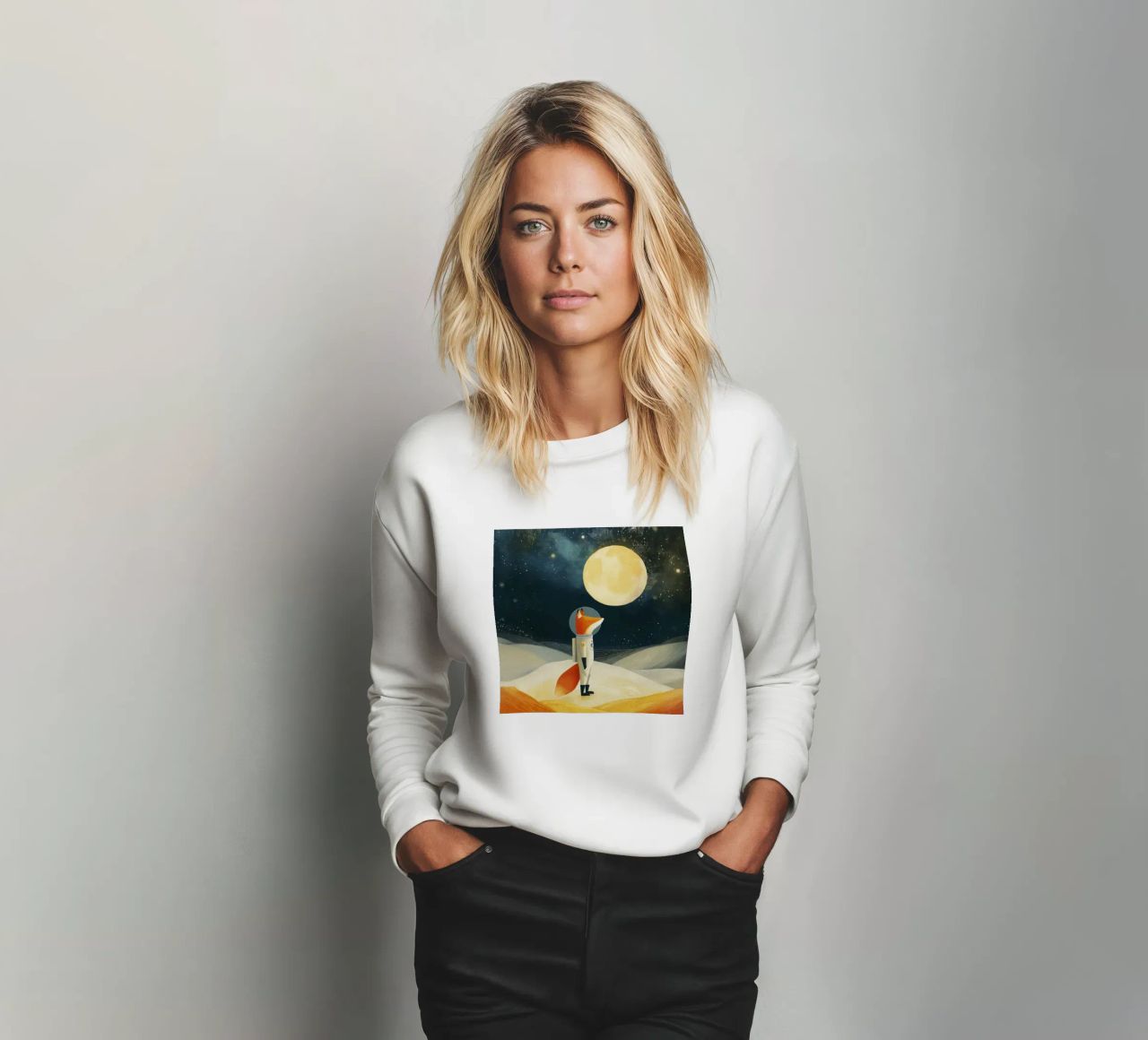 Astronaut Fox Floating in Space – Minimalist Kids Art sweatshirt by Modern Muse