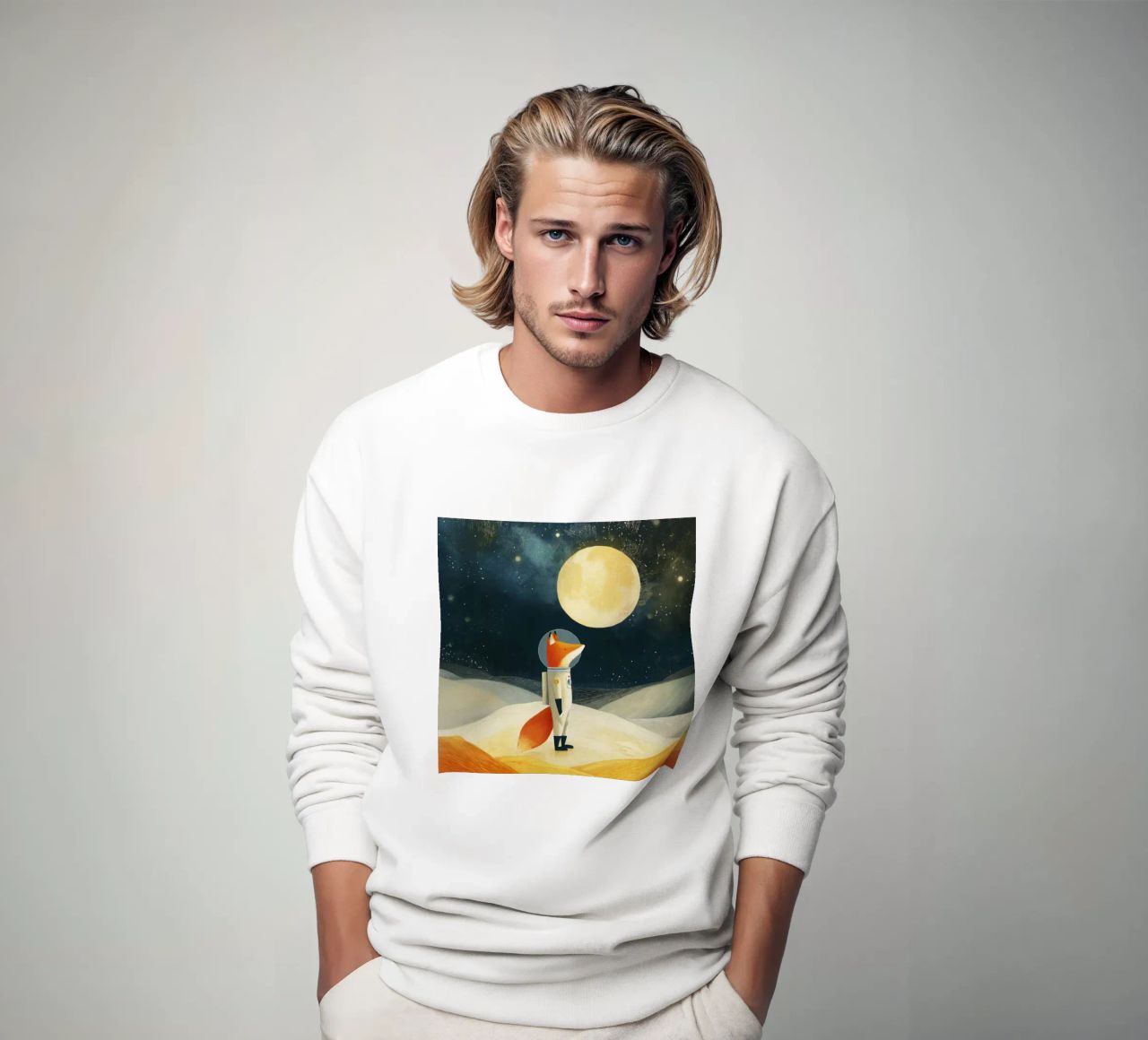 Astronaut Fox Floating in Space – Minimalist Kids Art sweatshirt by Modern Muse
