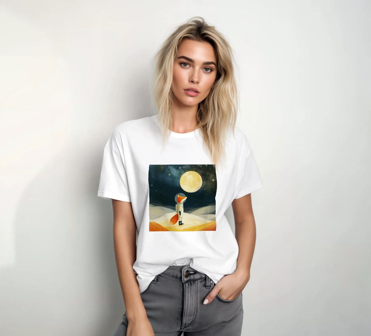 Astronaut Fox Floating in Space – Minimalist Kids Art t-shirt by Modern Muse