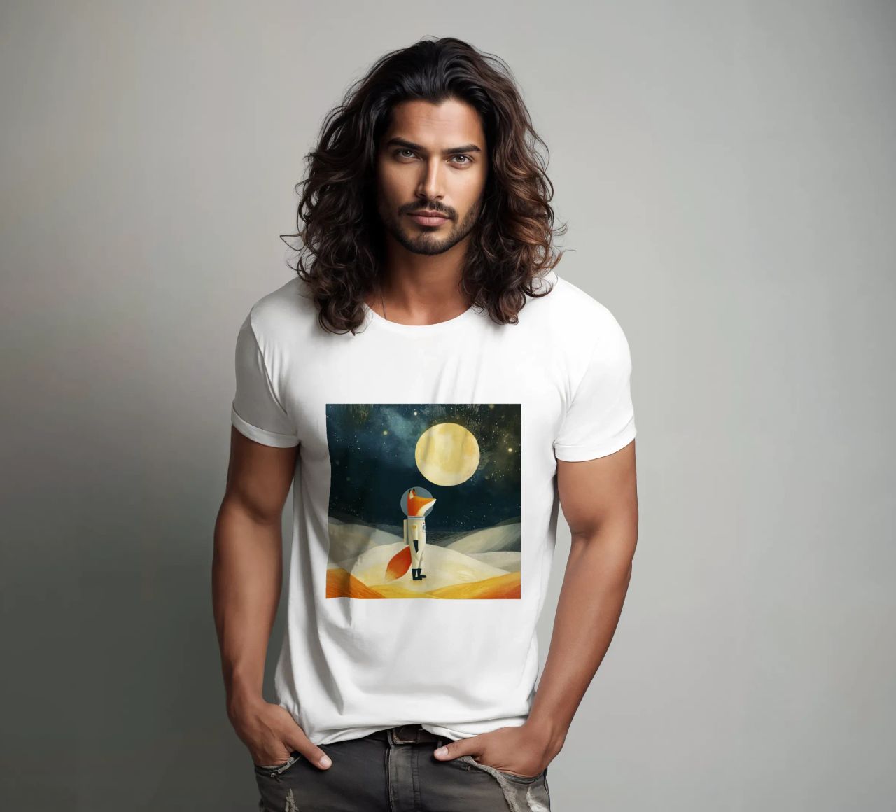 Astronaut Fox Floating in Space – Minimalist Kids Art t-shirt by Modern Muse