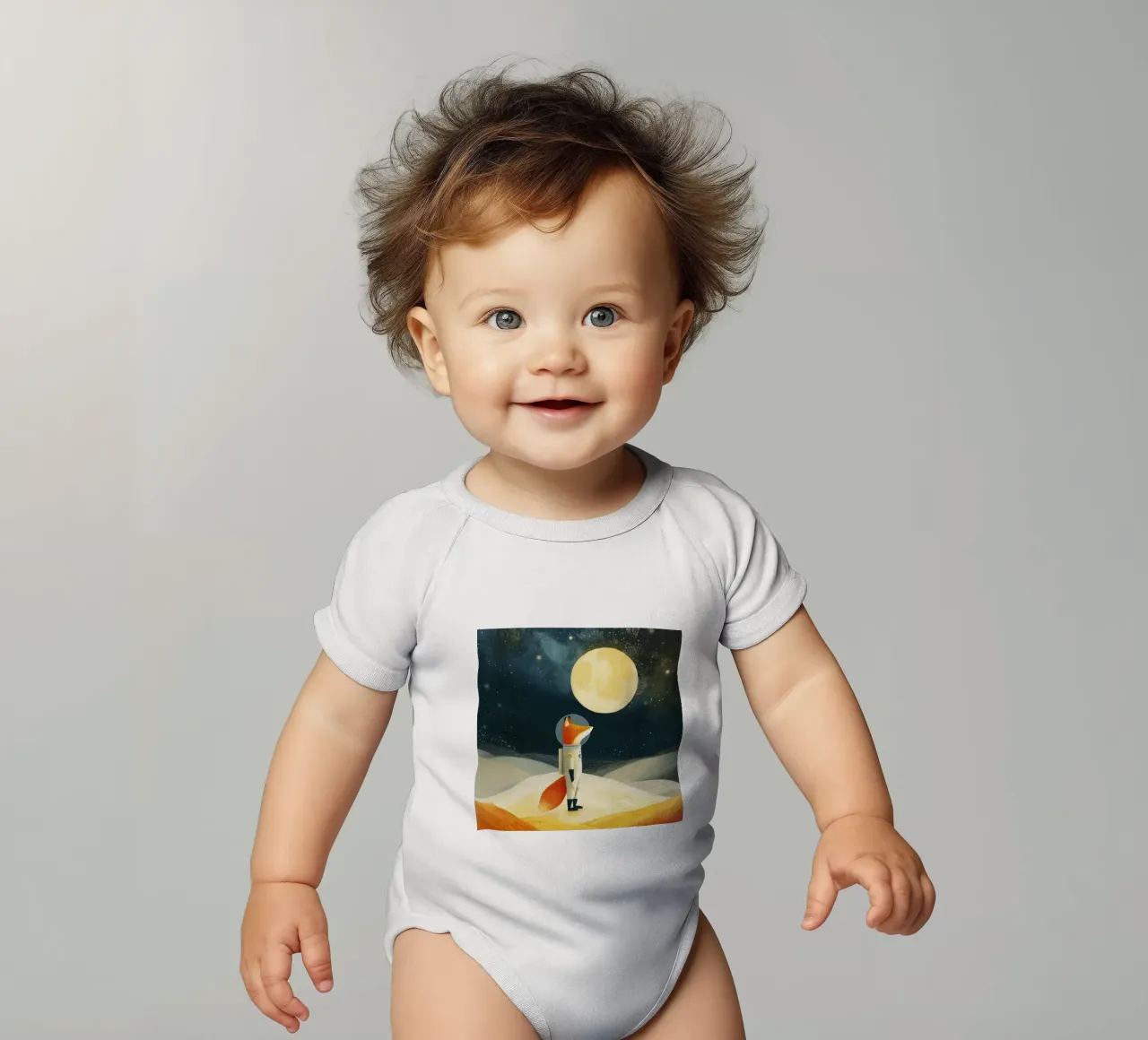 Volpe astronauta che fluttua nello spazio - Arte minimalista per bambini body neonato maniche corte da Modern Muse