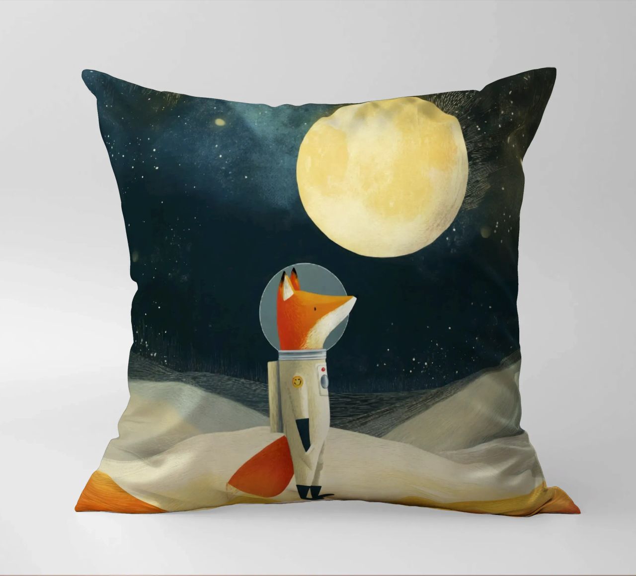 Astronaut Fox Floating in Space – Minimalist Kids Art decorative cushion by Modern Muse