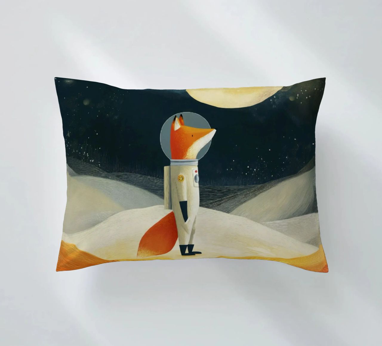 Astronaut Fox Floating in Space – Minimalist Kids Art decorative cushion by Modern Muse