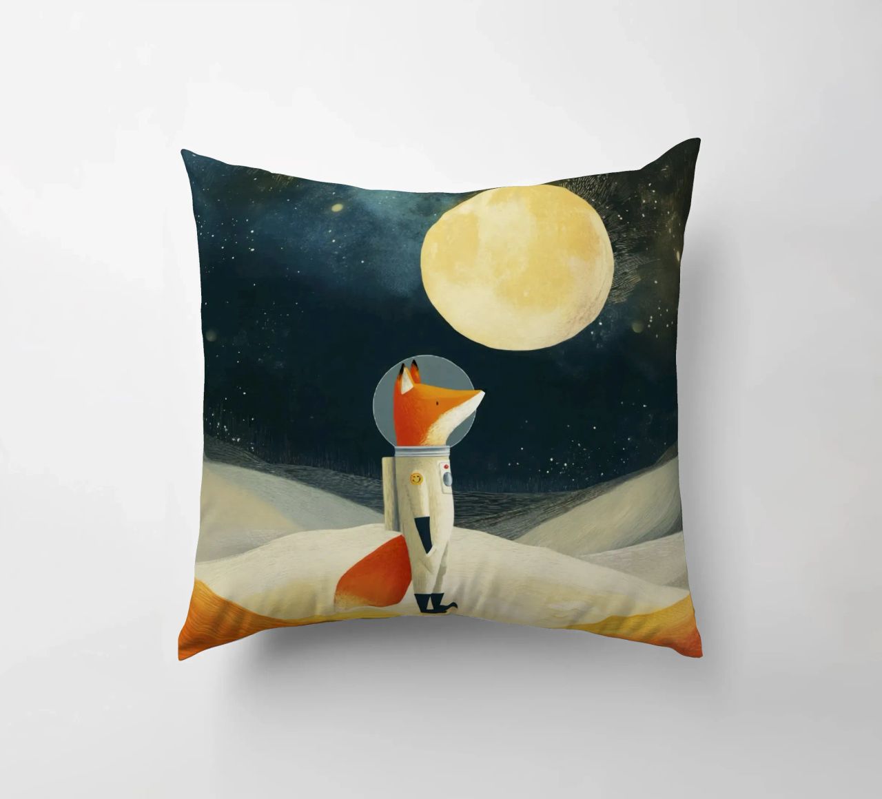 Astronaut Fox Floating in Space – Minimalist Kids Art decorative cushion by Modern Muse