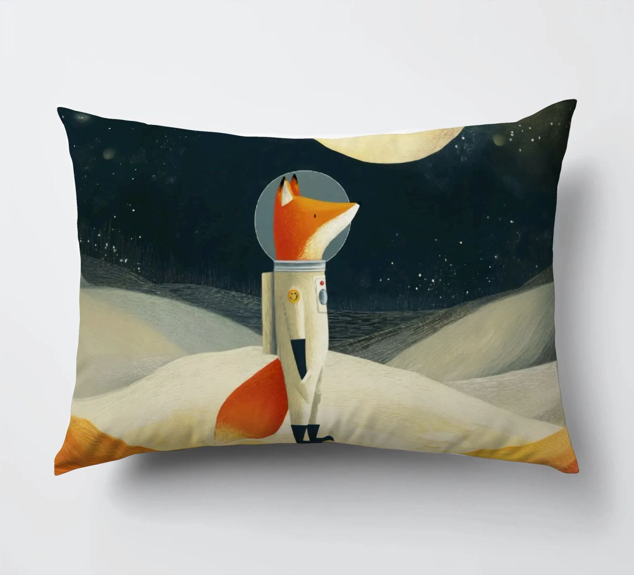 Astronaut Fox Floating in Space – Minimalist Kids Art decorative cushion by Modern Muse