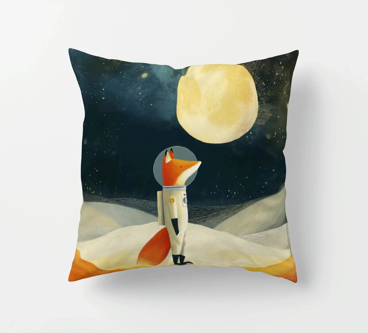 Astronaut Fox Floating in Space – Minimalist Kids Art decorative cushion by Modern Muse