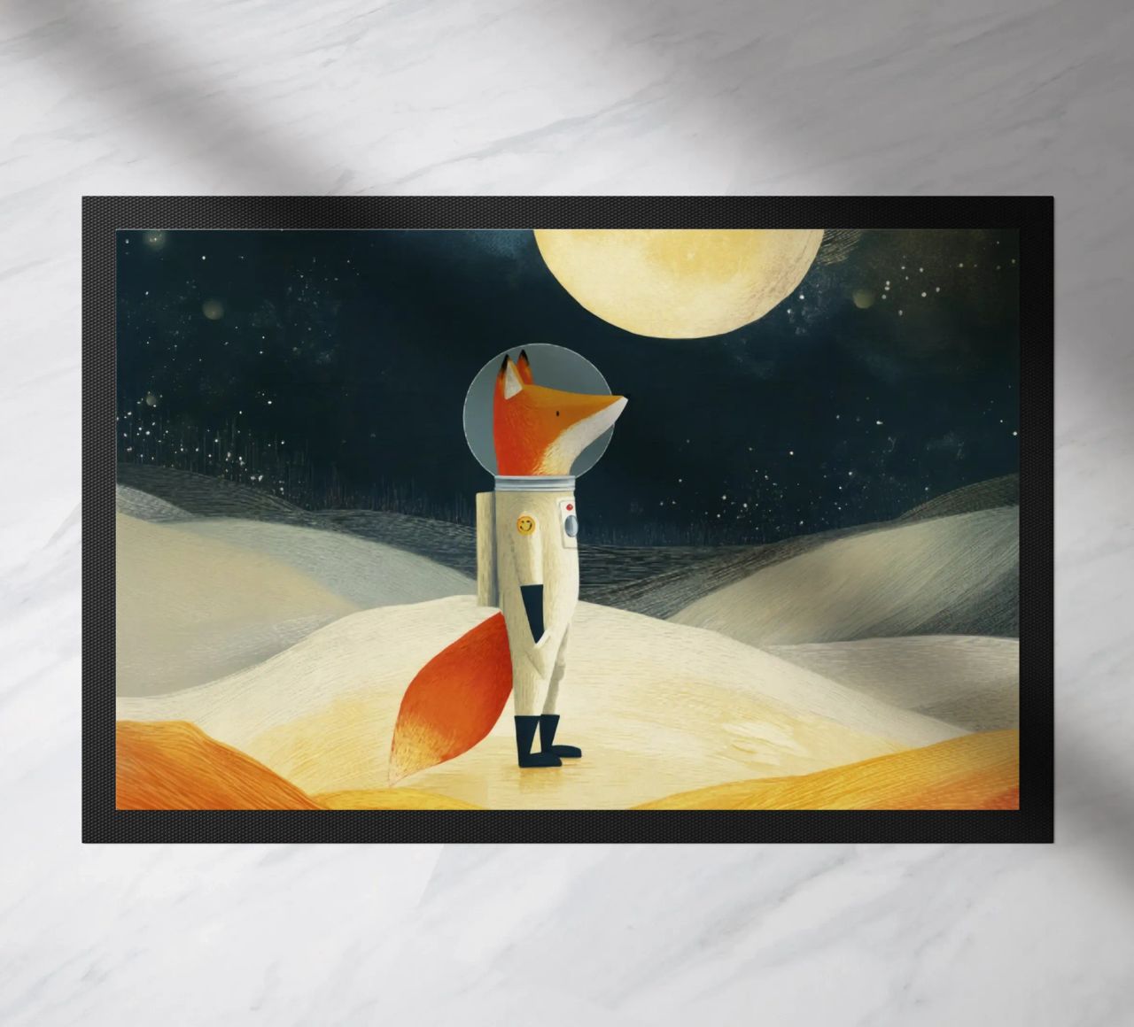 Astronaut Fox Floating in Space – Minimalist Kids Art doormat by Modern Muse