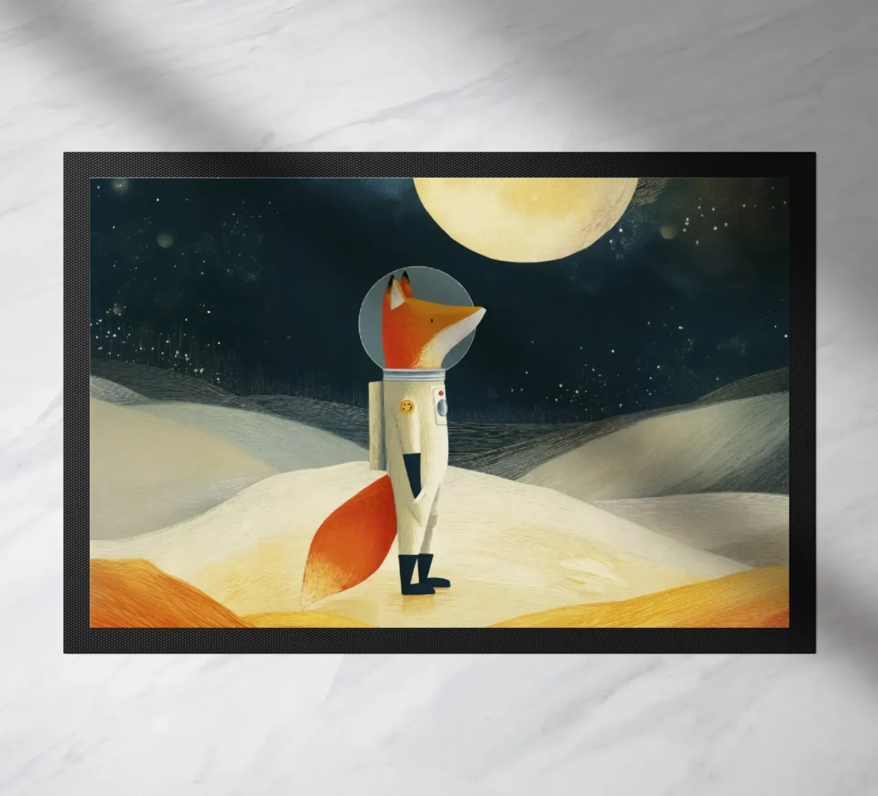 Volpe astronauta che fluttua nello spazio - Arte minimalista per bambini zerbino da Modern Muse