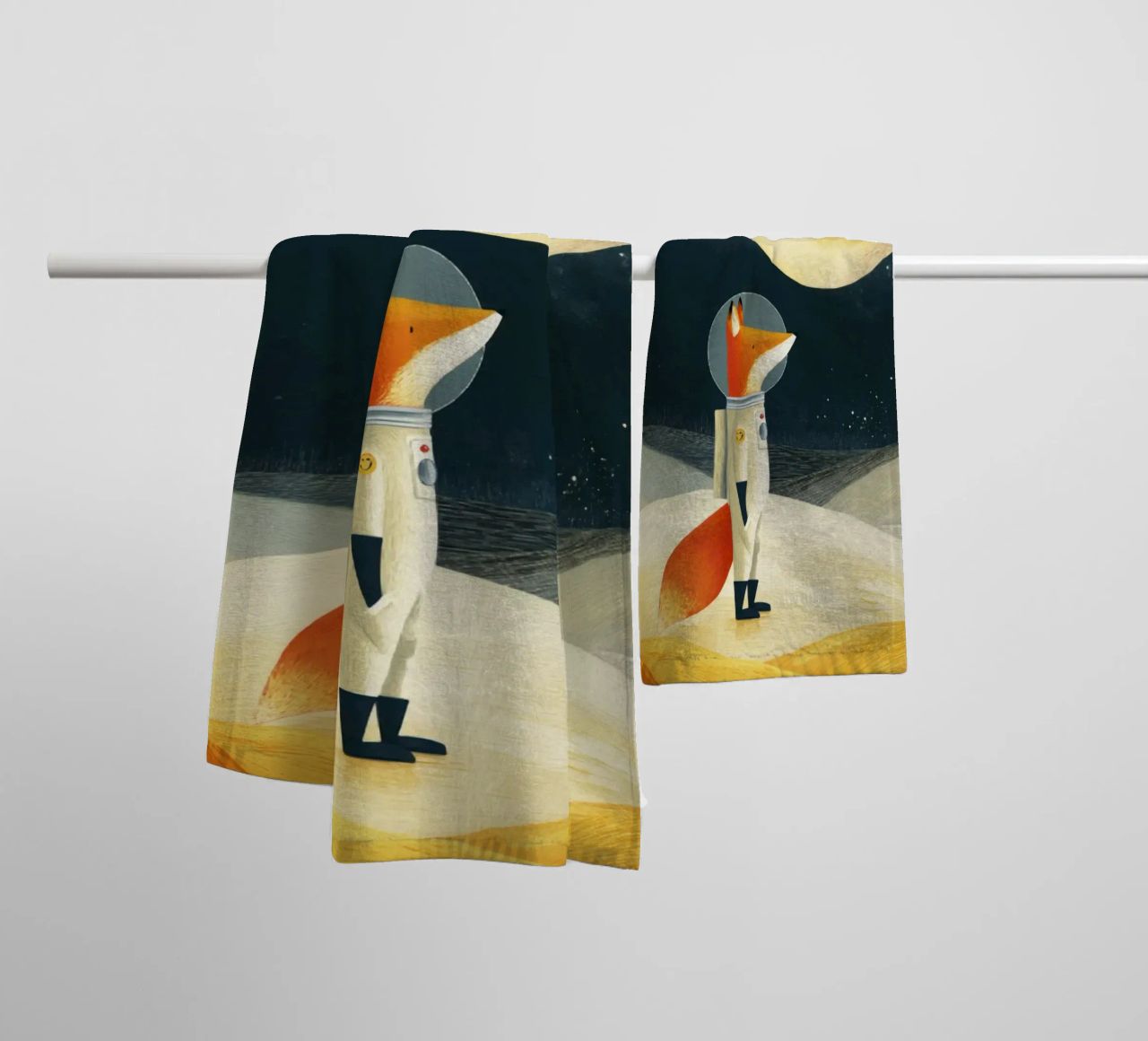 Astronaut Fox Floating in Space – Minimalist Kids Art towel by Modern Muse