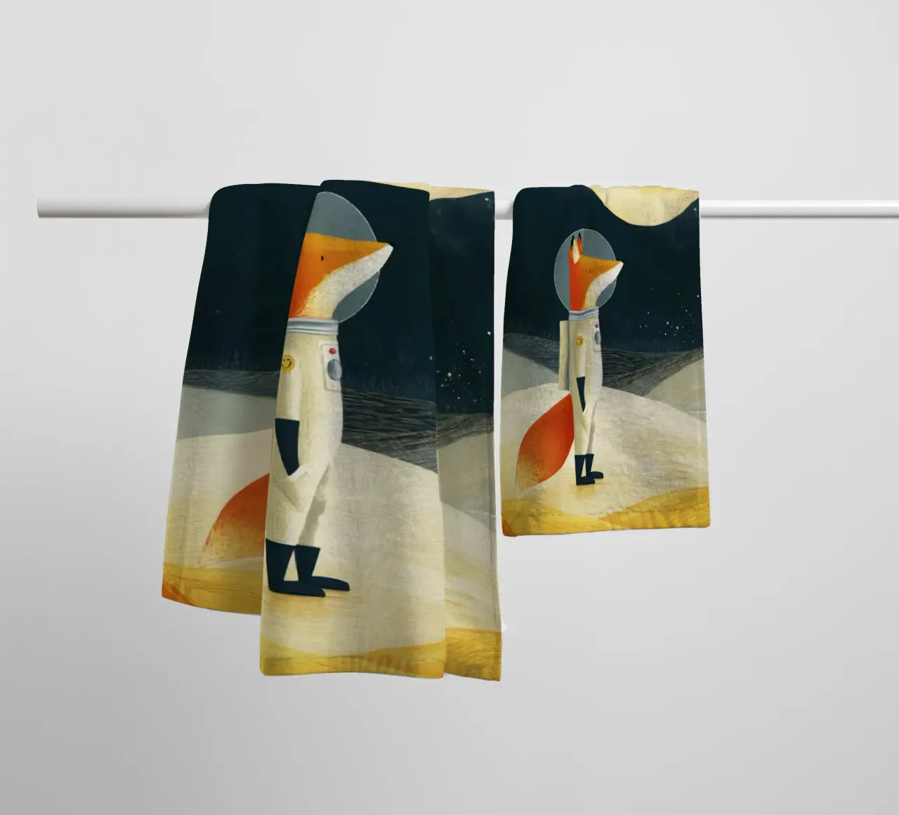 Zorro astronauta flotando en el espacio - Arte infantil minimalista toalla de baño de Modern Muse