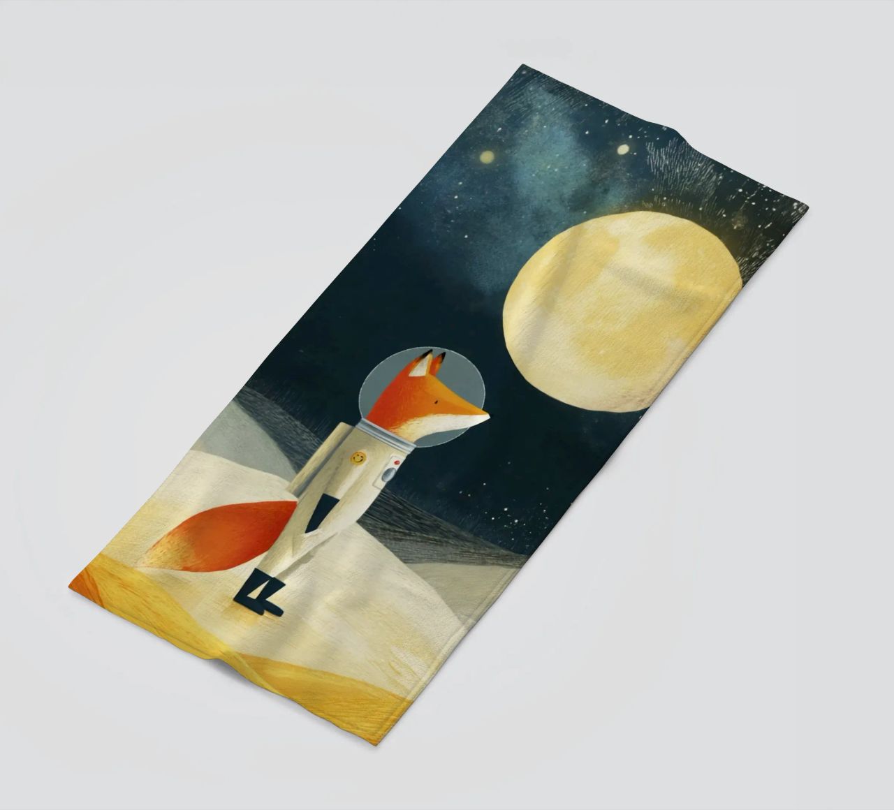 Astronaut Fox Floating in Space – Minimalist Kids Art beach towel by Modern Muse