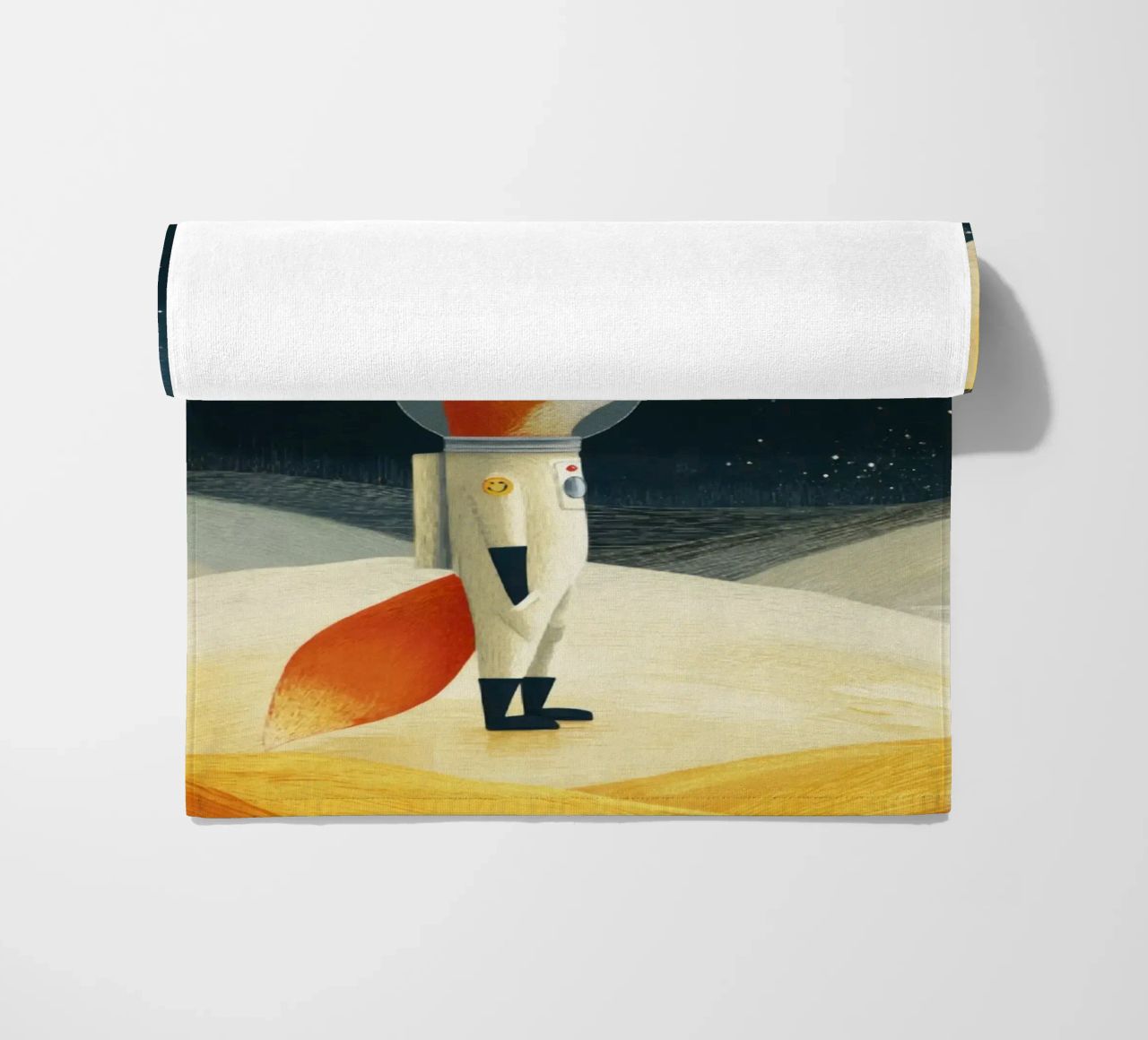 Astronaut Fox Floating in Space – Minimalist Kids Art beach towel by Modern Muse