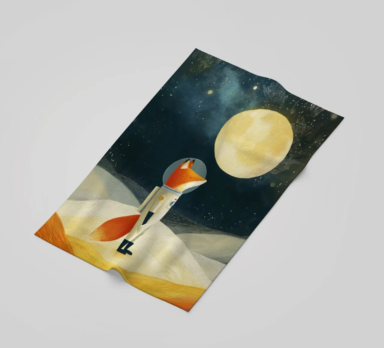 Volpe astronauta che fluttua nello spazio - Arte minimalista per bambini telo mare da Modern Muse