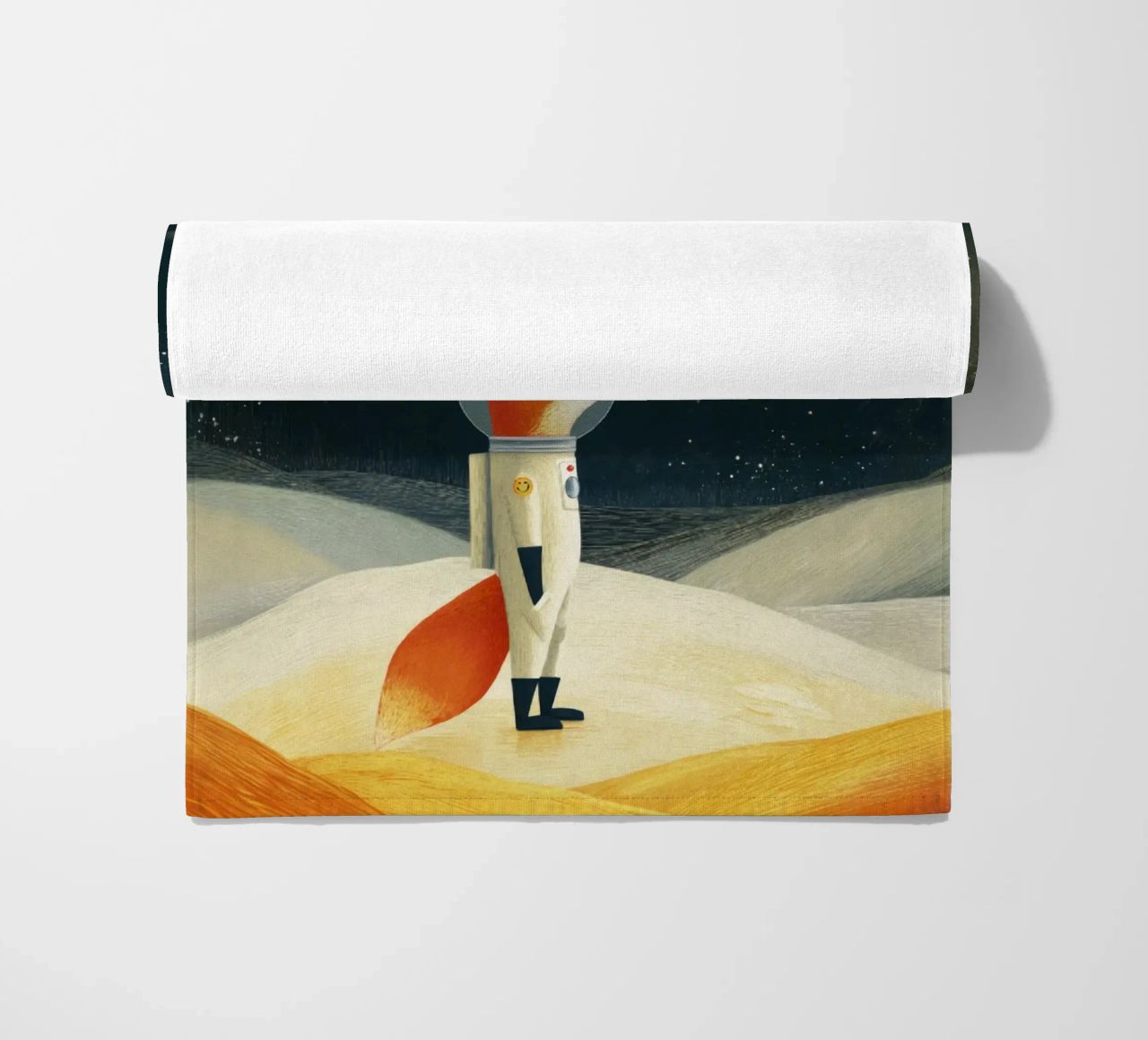 Astronaut Fox Floating in Space – Minimalist Kids Art beach towel by Modern Muse