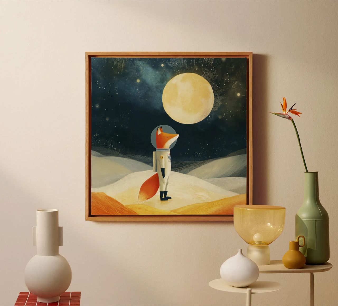 Astronaut Fox Floating in Space – Minimalist Kids Art canvas by Modern Muse