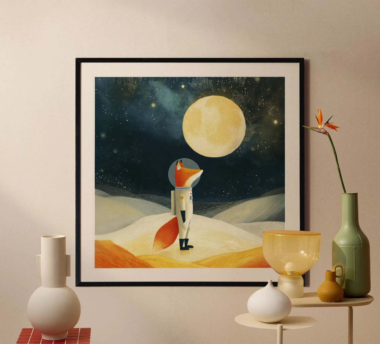 Astronaut Fox Floating in Space – Minimalist Kids Art poster by Modern Muse