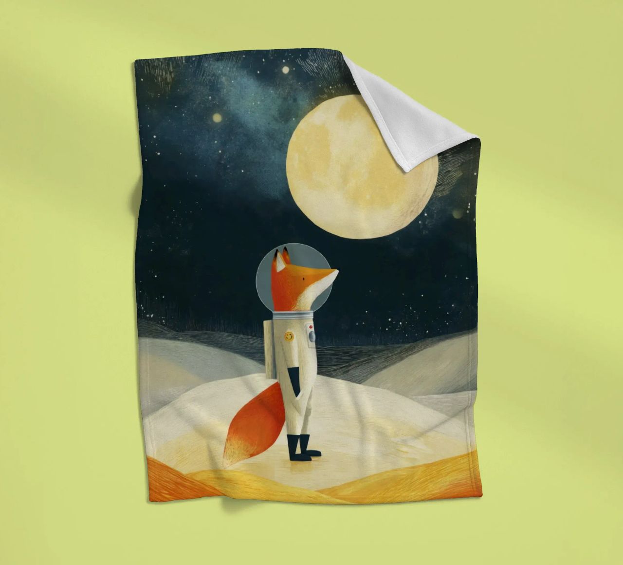 Astronaut Fox Floating in Space – Minimalist Kids Art fleece blanket by Modern Muse