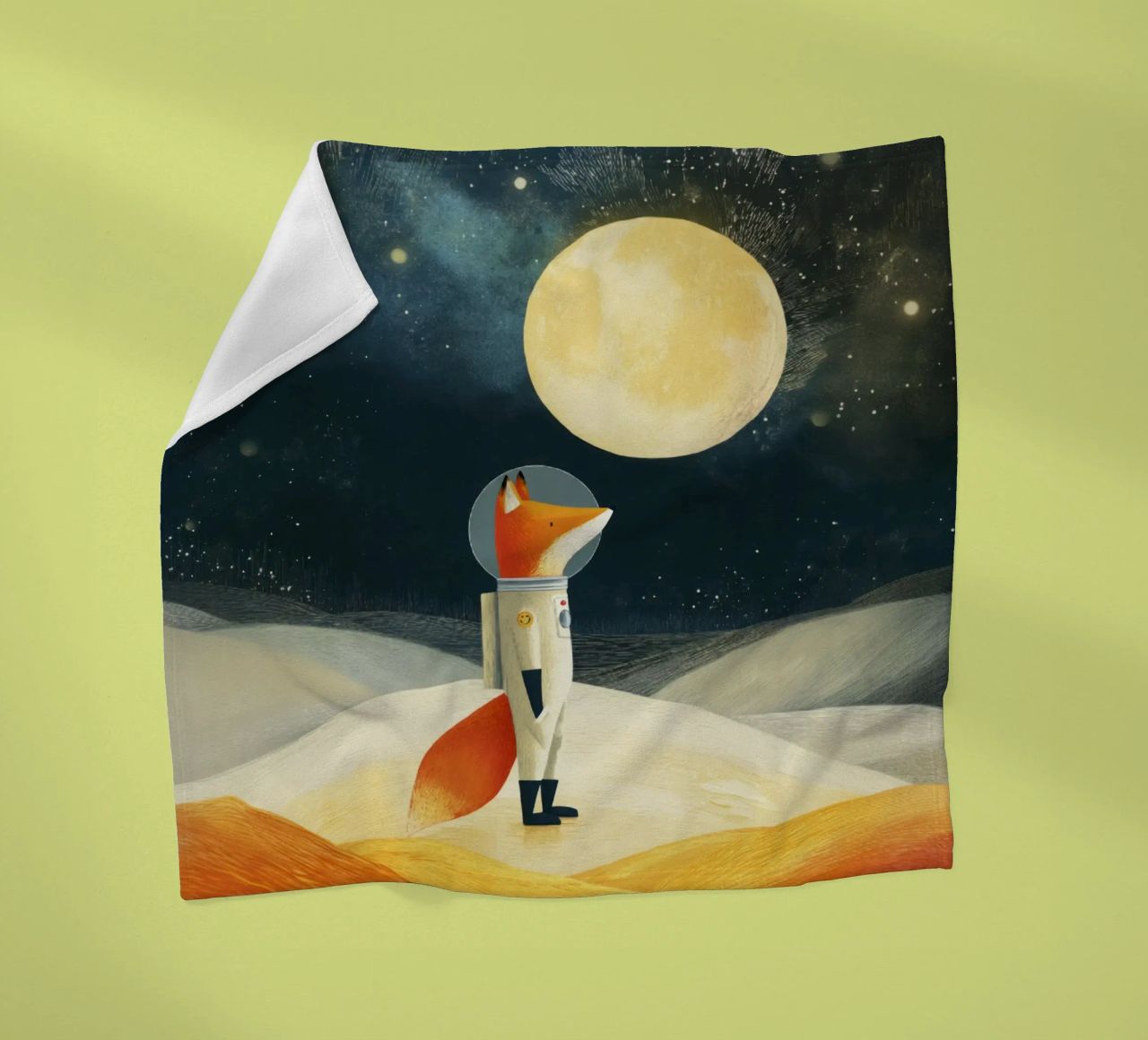 Astronaut Fox Floating in Space – Minimalist Kids Art fleece blanket by Modern Muse