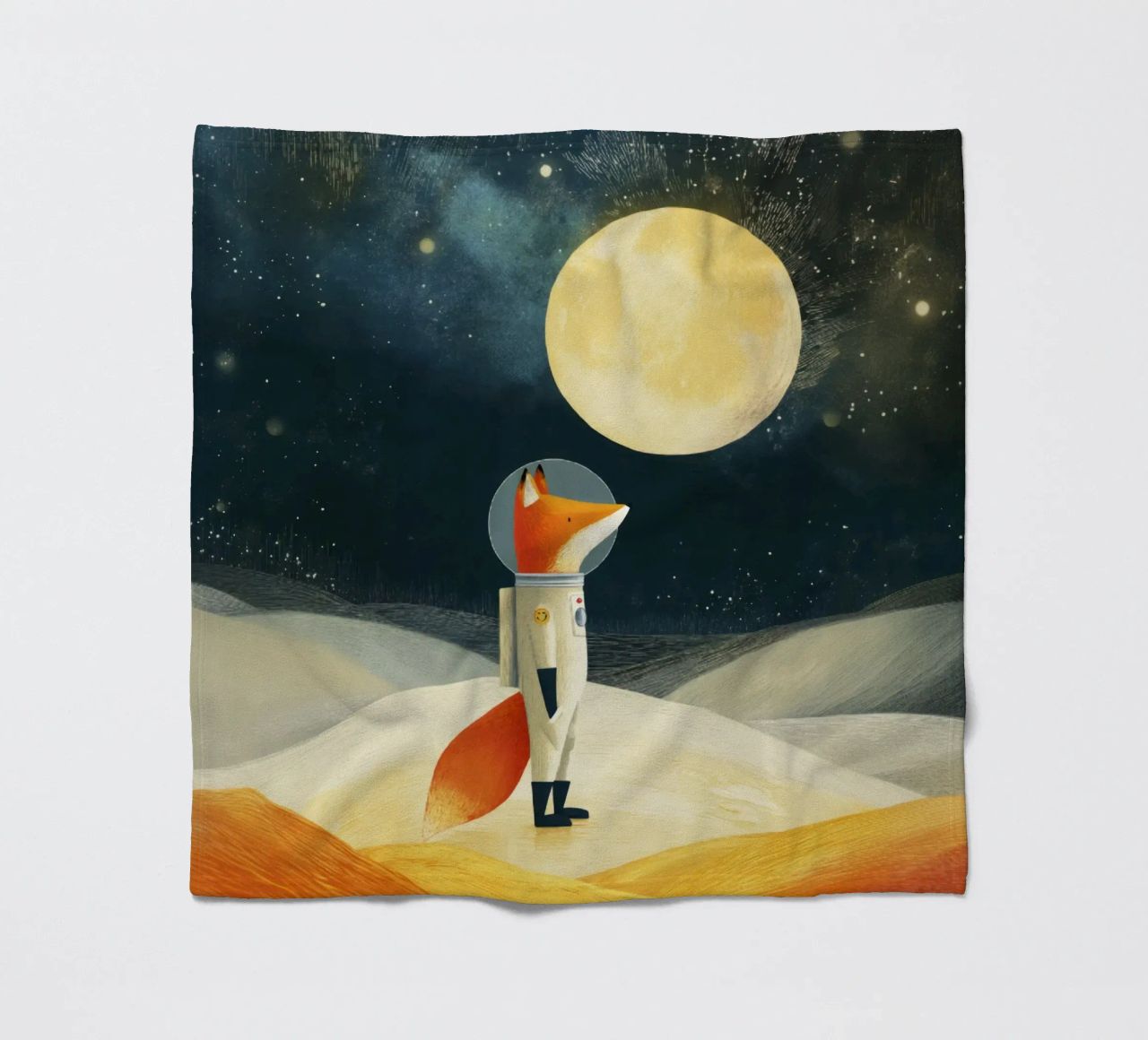 Astronaut Fox Floating in Space – Minimalist Kids Art fleece blanket by Modern Muse