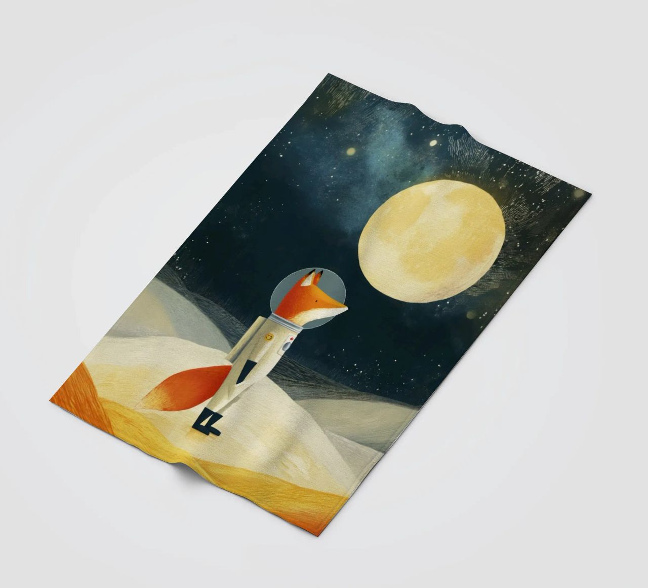 Astronaut Fox Floating in Space – Minimalist Kids Art fleece blanket by Modern Muse
