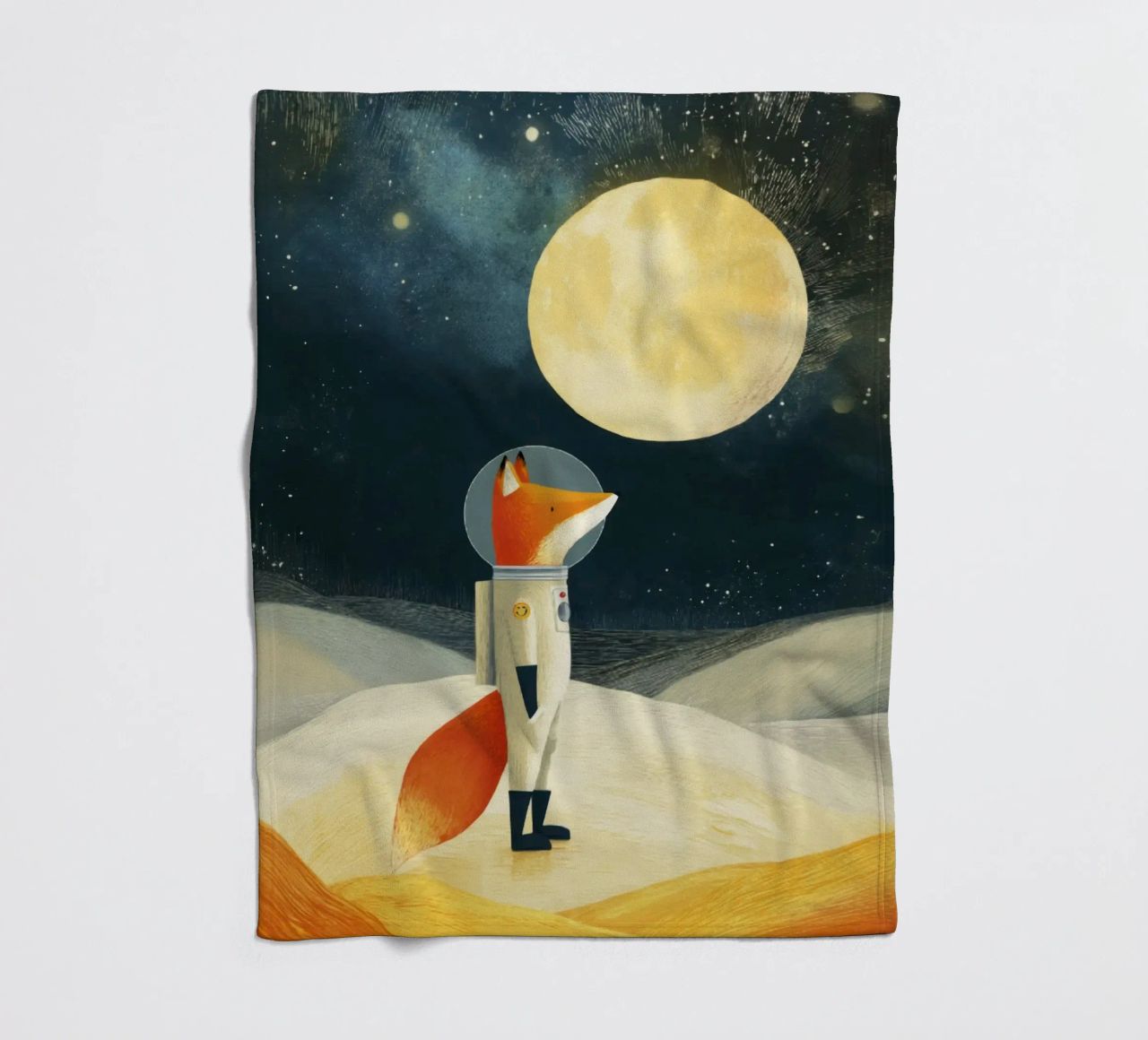 Astronaut Fox Floating in Space – Minimalist Kids Art fleece blanket by Modern Muse