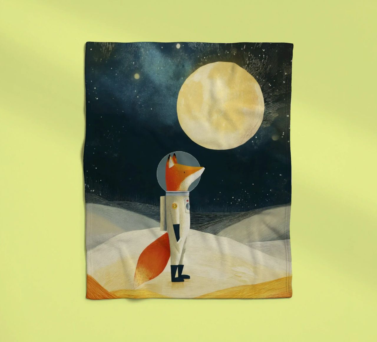 Astronaut Fox Floating in Space – Minimalist Kids Art fleece blanket by Modern Muse