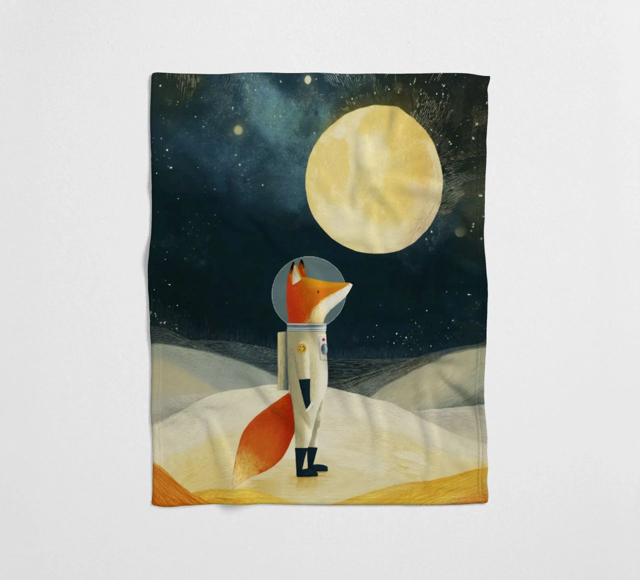 Astronaut Fox Floating in Space – Minimalist Kids Art fleece blanket by Modern Muse