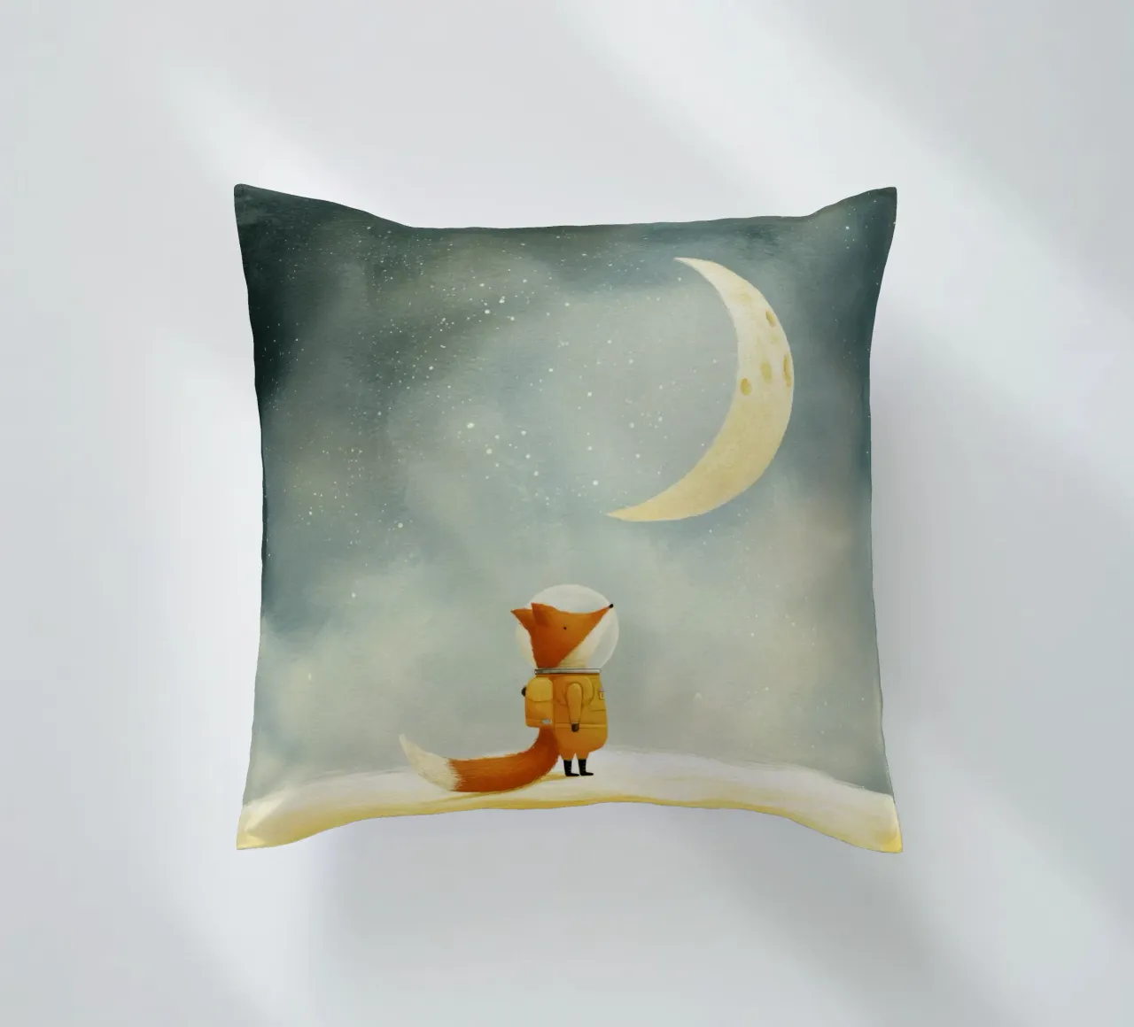Astronaut Fox Floating in Space – Cute Minimalist Art decorative cushion by Modern Muse