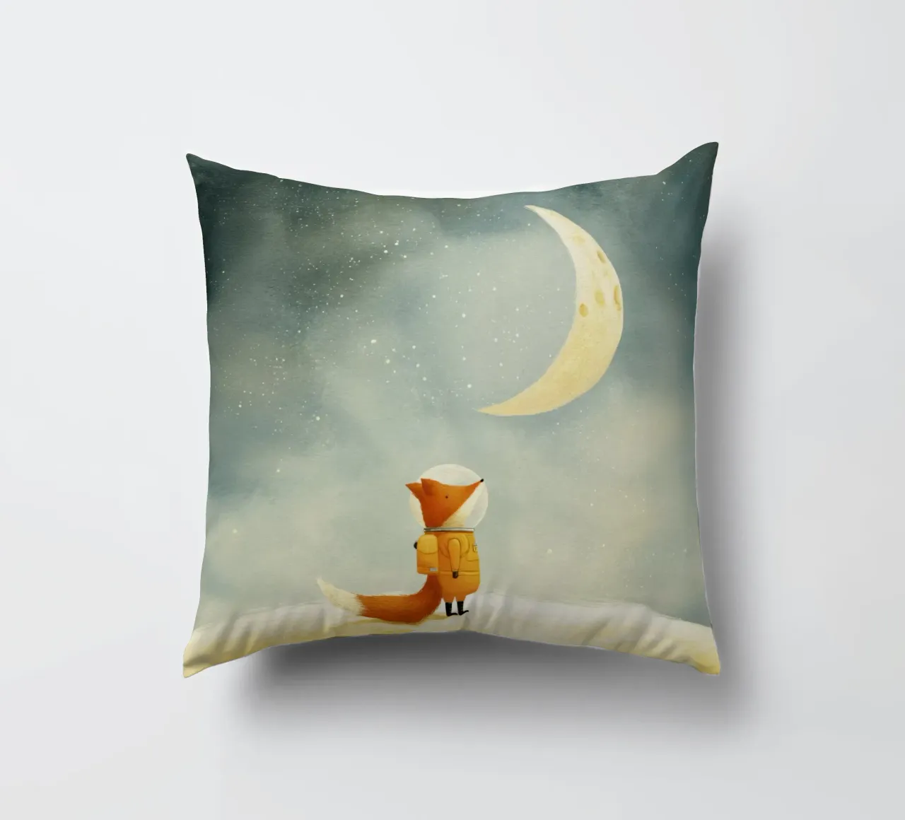 Astronaut Fox Floating in Space – Cute Minimalist Art decorative cushion by Modern Muse