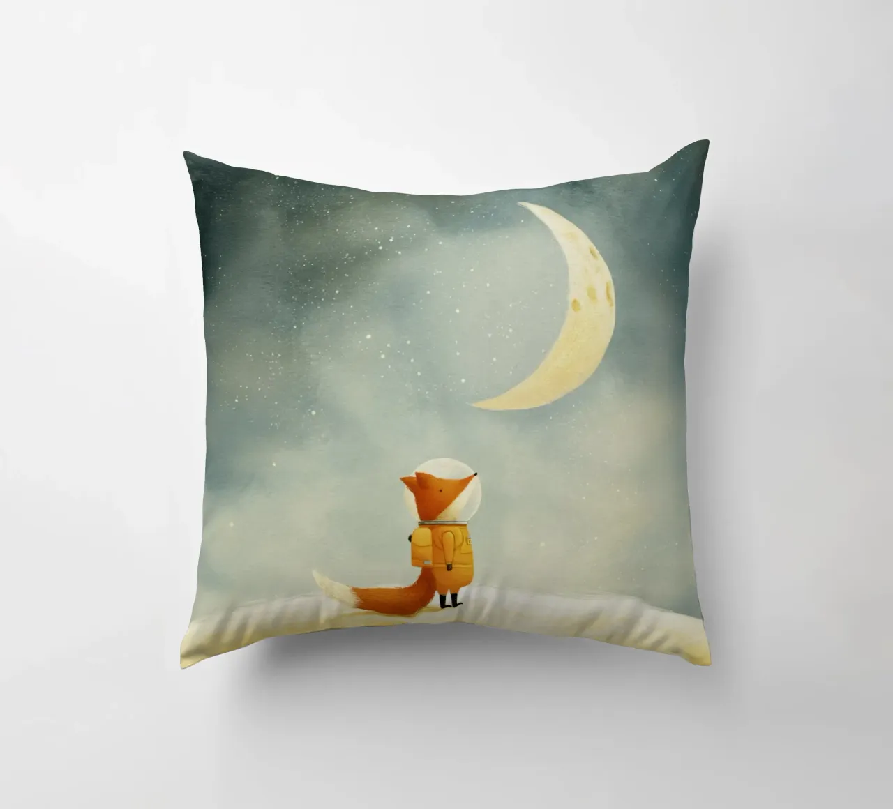 Astronaut Fox Floating in Space – Cute Minimalist Art decorative cushion by Modern Muse