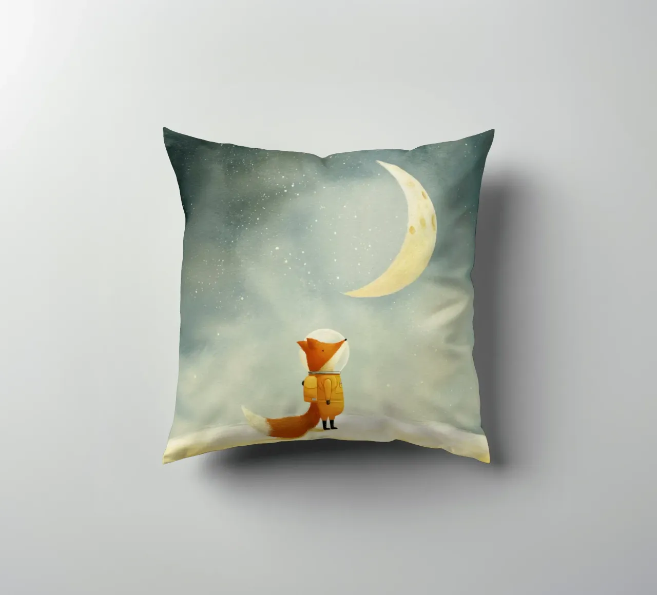 Astronaut Fox Floating in Space – Cute Minimalist Art decorative cushion by Modern Muse
