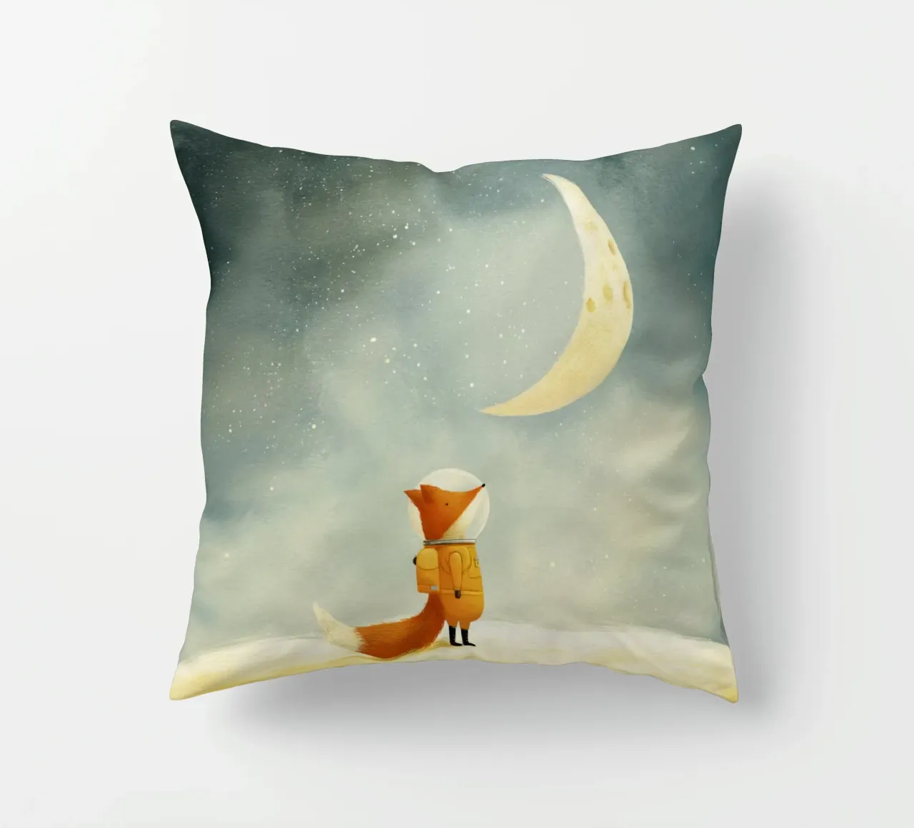 Astronaut Fox Floating in Space – Cute Minimalist Art decorative cushion by Modern Muse