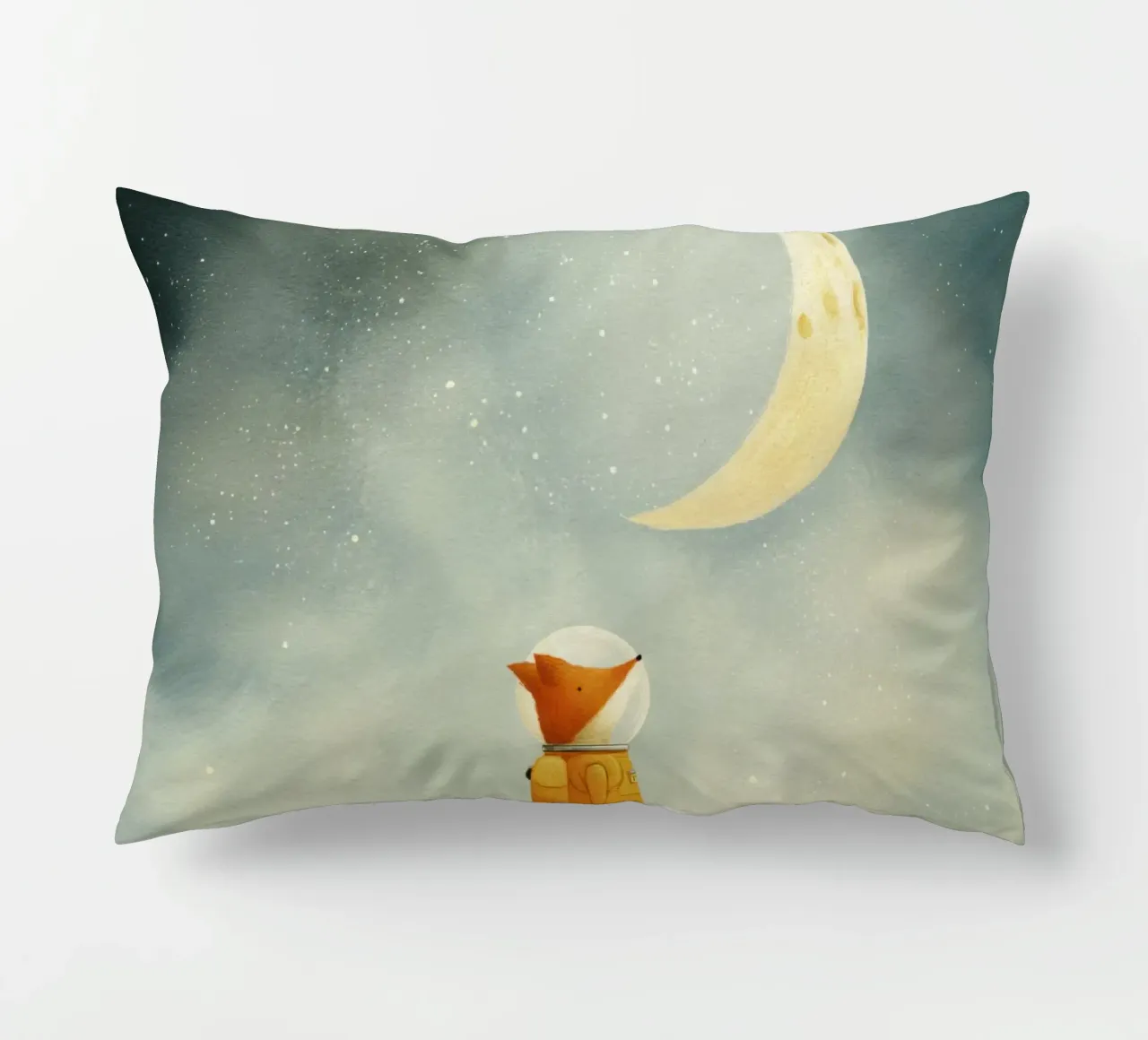 Astronaut Fox Floating in Space – Cute Minimalist Art decorative cushion by Modern Muse