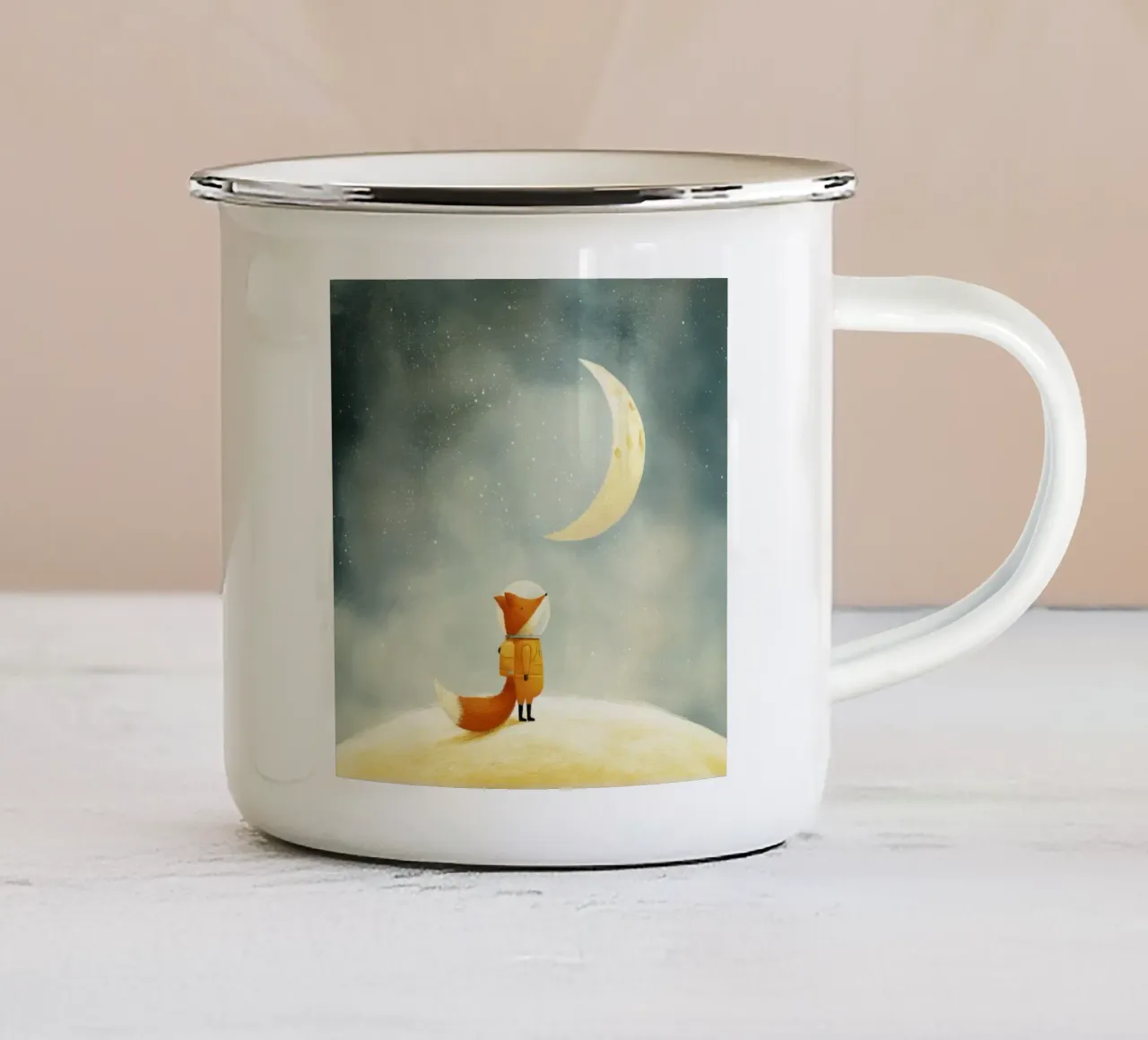 Astronaut Fox Floating in Space – Cute Minimalist Art enamel mug by Modern Muse
