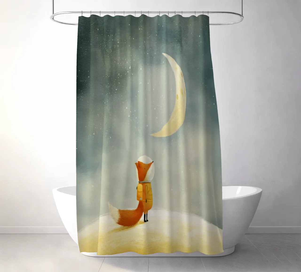 Astronaut Fox Floating in Space – Cute Minimalist Art shower curtain by Modern Muse