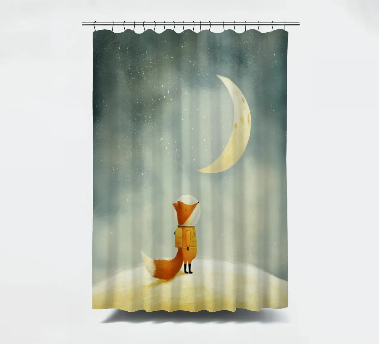 Astronaut Fox Floating in Space – Cute Minimalist Art shower curtain by Modern Muse