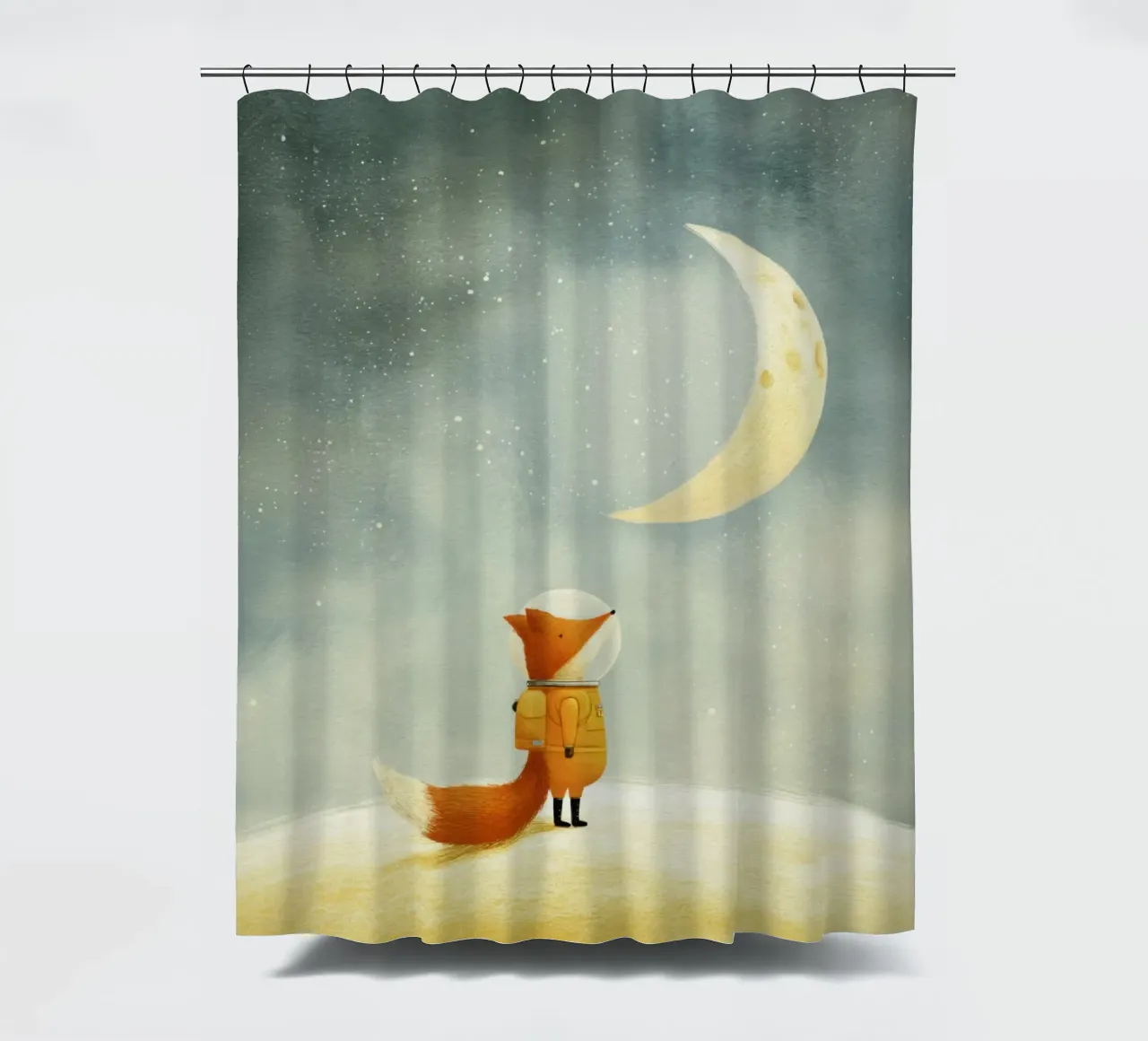 Astronaut Fox Floating in Space – Cute Minimalist Art shower curtain by Modern Muse