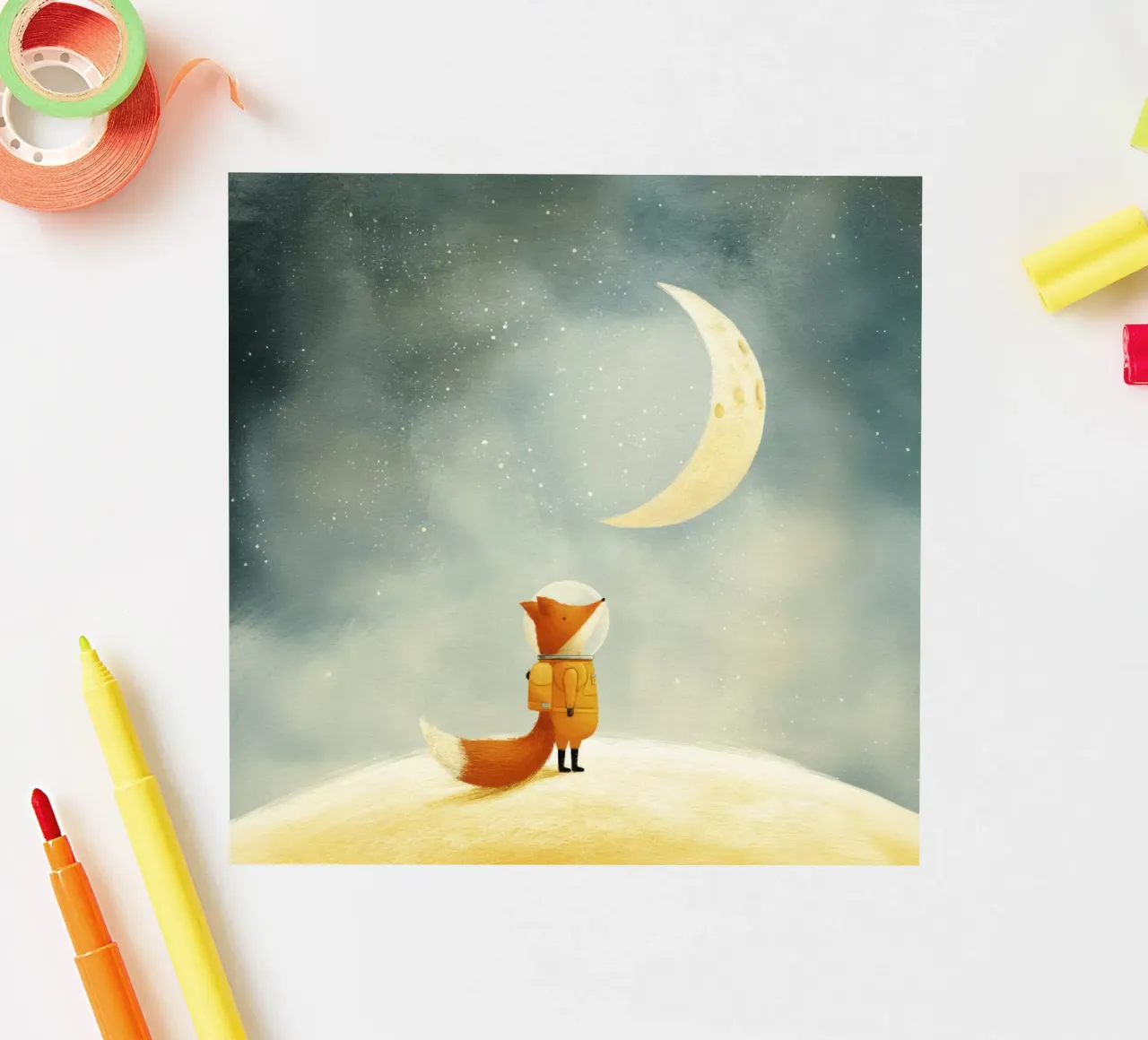 Astronaut Fox Floating in Space – Cute Minimalist Art sticker by Modern Muse