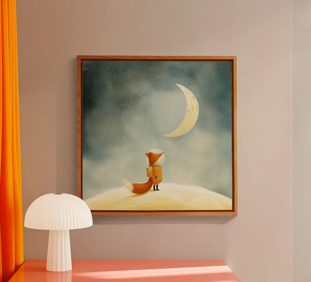Astronaut Fuchs schwebend im Raum - Niedliche minimalistische Kunst Acryl-Glas von Modern Muse