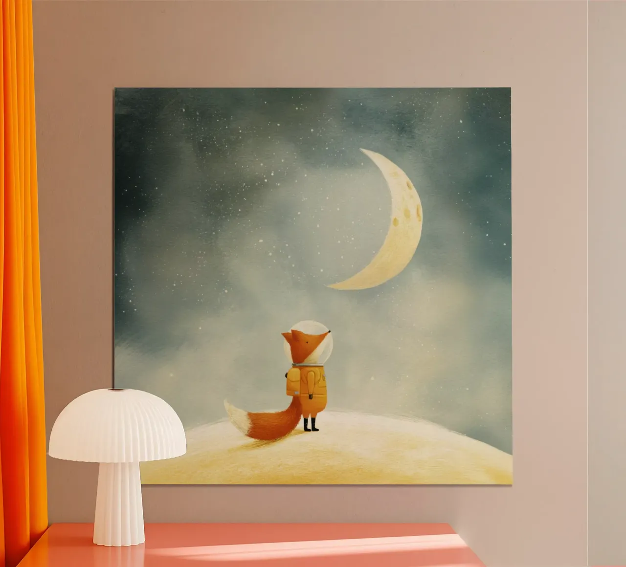 Astronaut Fox Floating in Space – Cute Minimalist Art hahnemühle by Modern Muse